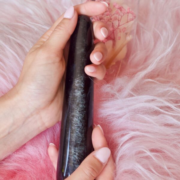 Shining Bright – Silver Sheen Obsidian Yoni Wand - Image 3