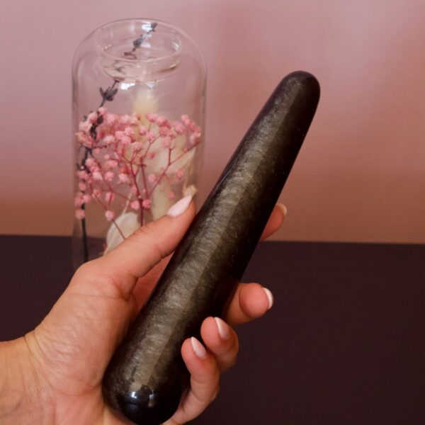 Shining Bright – Silver Sheen Obsidian Yoni Wand - Image 4